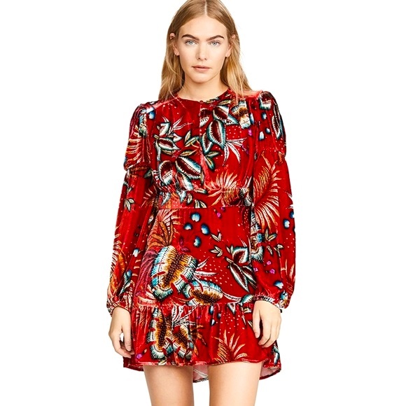 Farm Rio Winter Leaf Velvet Short Mini Dress - Picture 3 of 15